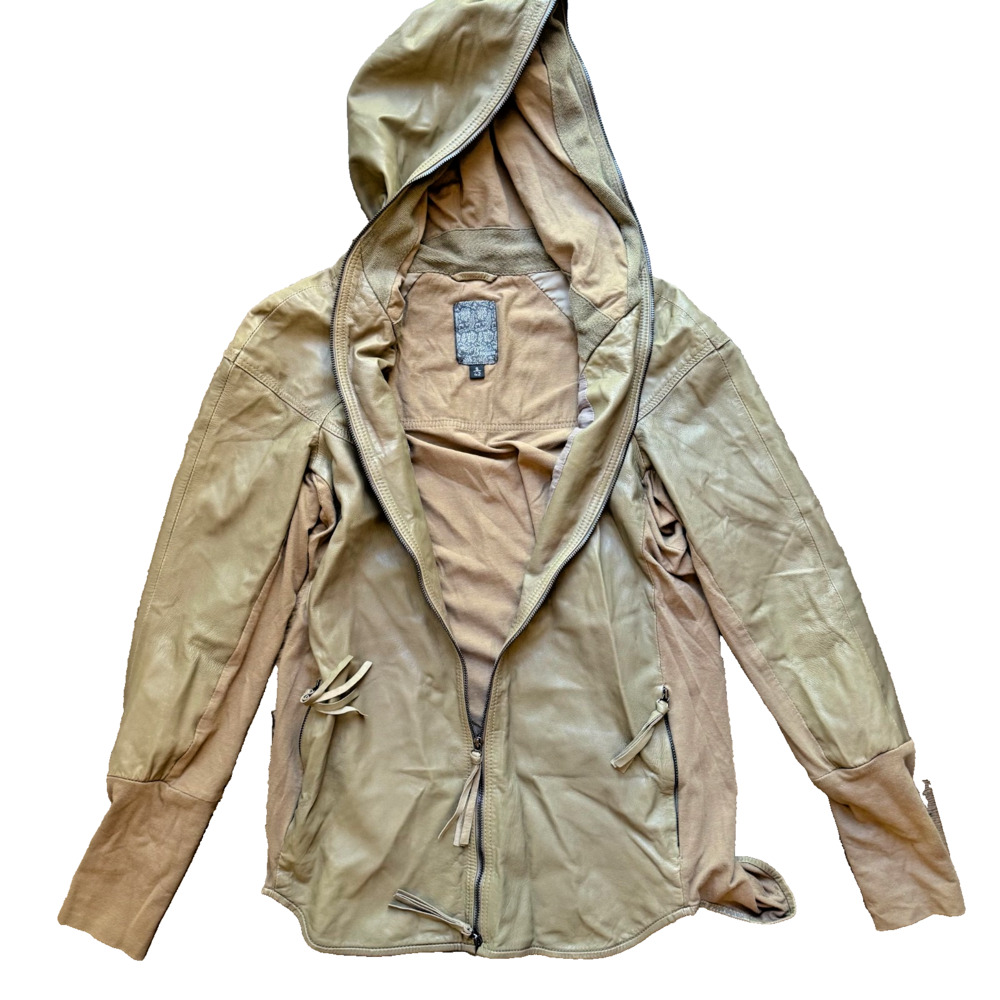 BROGDEN 1959 Men's S/42 Lamb Leather Knit Back Hooded Jacket Italian